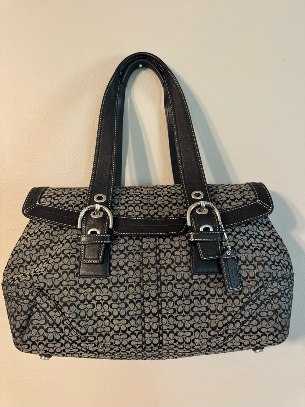 Coach SoHo Black & Gray Signature Pattern Shoulder Bag